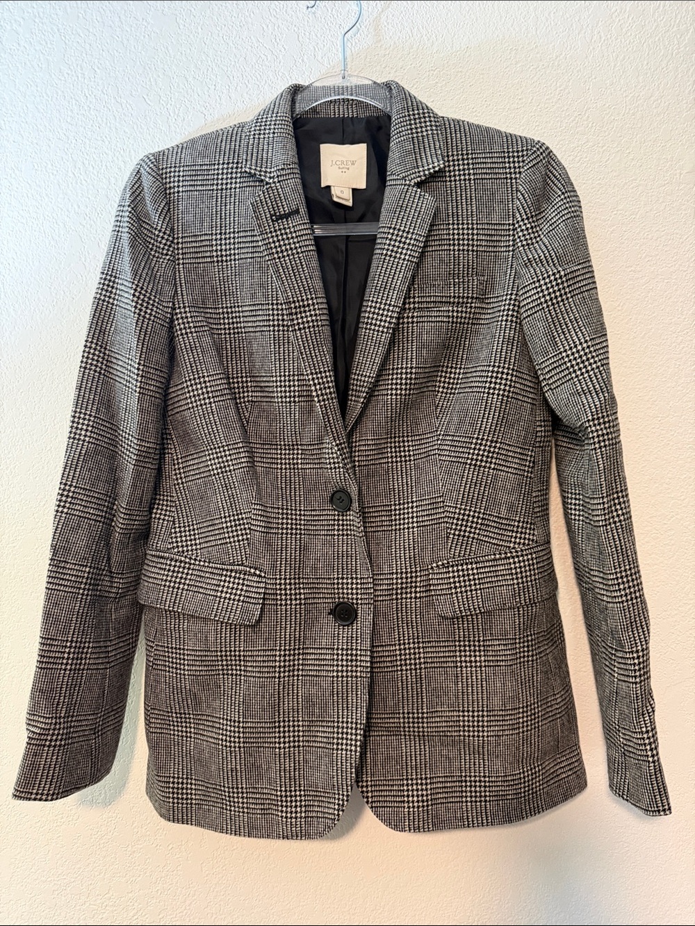 J. Crew Black and Gray Glen Plaid Notch-Lapel Blazer